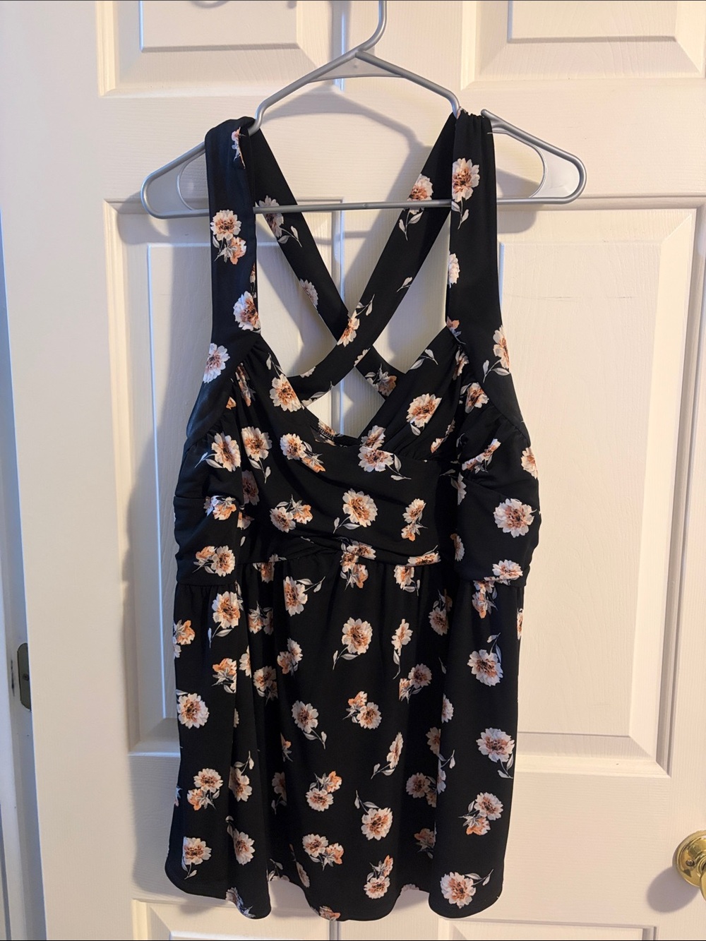 torrid Black Floral V-Neck Tank with Peach Blooms